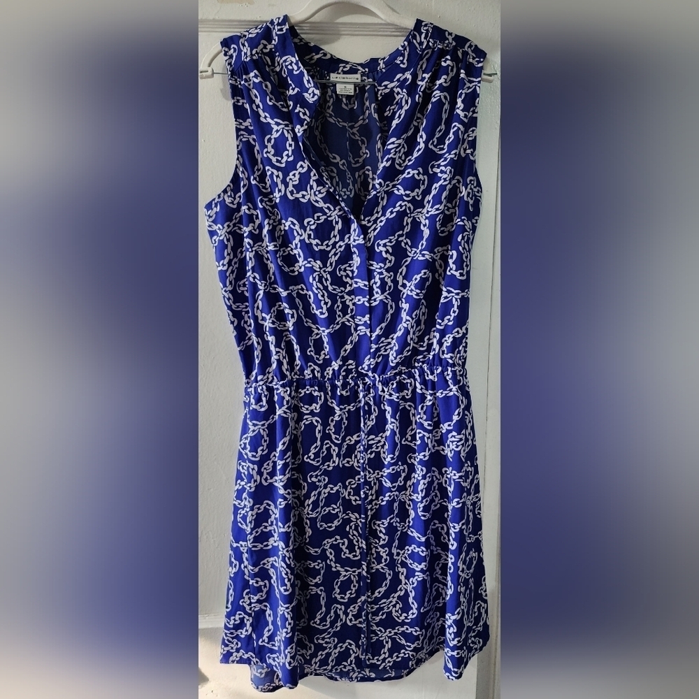 Liz Claiborne Blue & White Chain Link Sleeveless Dress Size 16